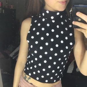 3/$15 Black/white polkadot mock sleeveless croptop